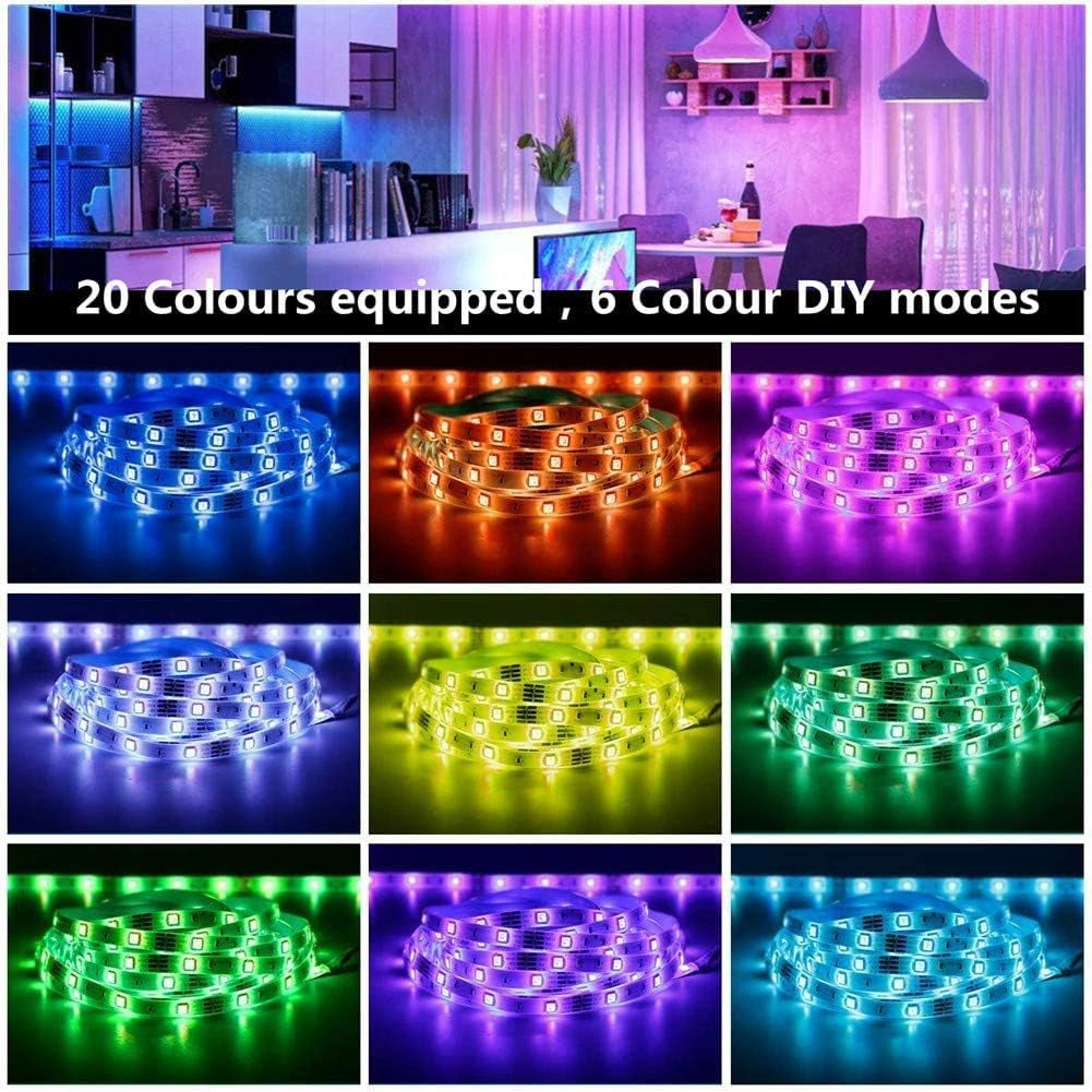 Bluetooth LED Strip Lights RGB Light Strips Music Sync Color Changing Led Light Kit 5050 Led Rope Light with 24 Key IR Remote Power Supply