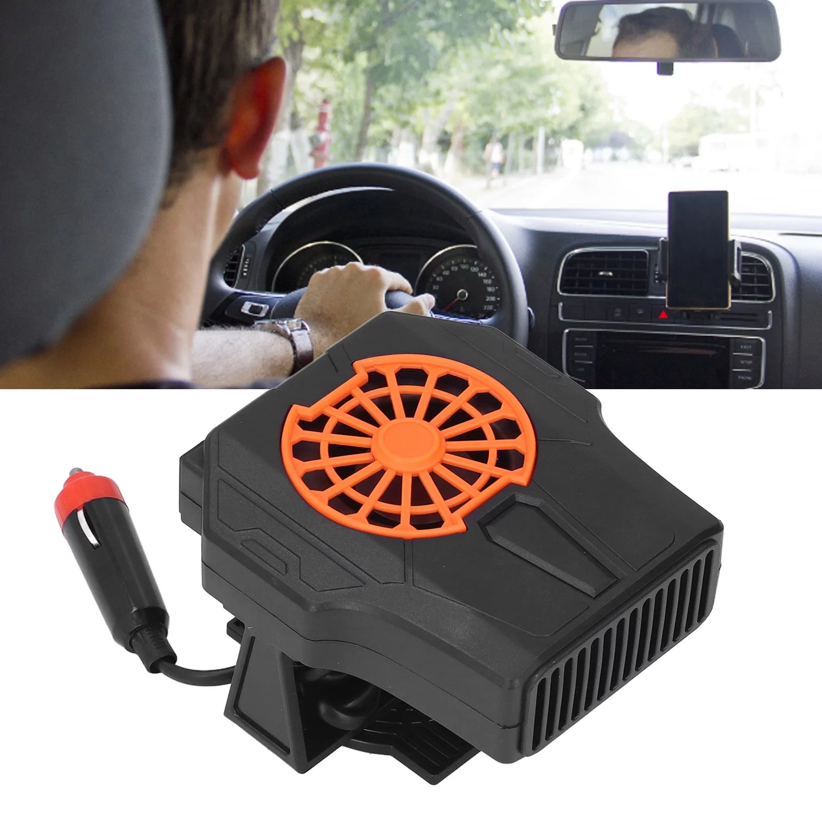 Car Heater, 24V Portable Windshield Defrosting Electric Heater Fan,Fast Heating with Cigarette Lighter Plug,360 Degree Rotary Base Cooling Fans