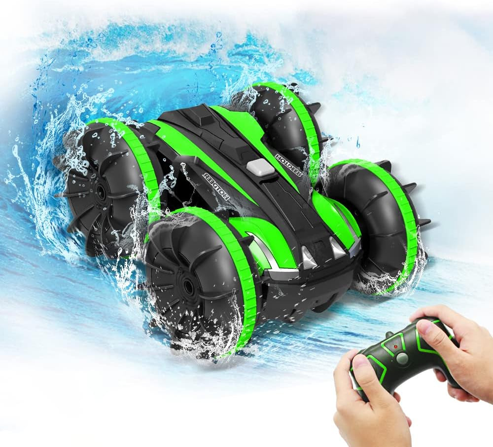 Car Toys for 6-10 Year Old Boys Amphibious Remote Control Car, Stunt Mini Truck RC Car for Kids 2.4 Ghz 4WD Remote Control Boat Waterproof Vehicle All Terrain Christmas Birthday Gifts-Green