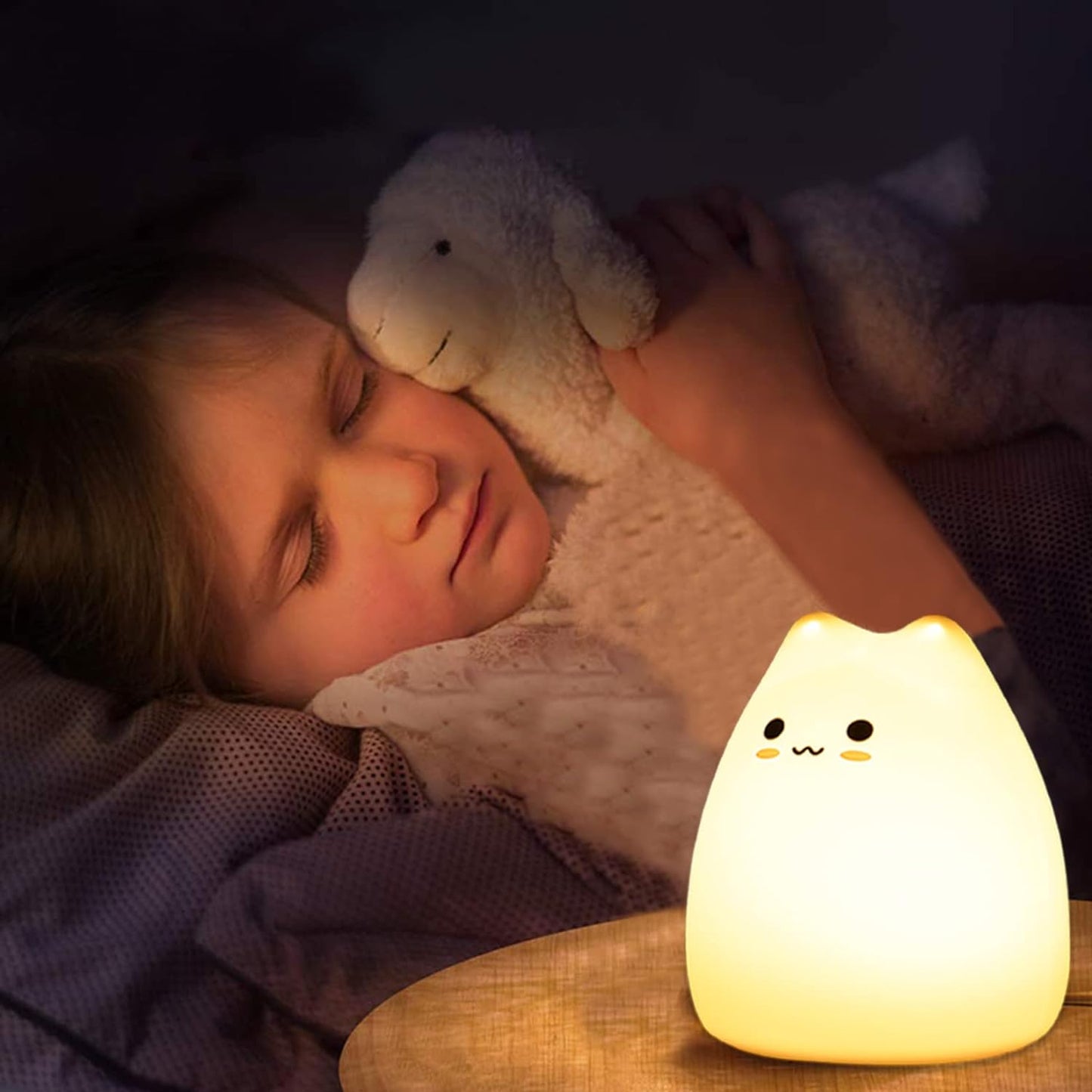 Cat Night Light for Kids,Cute Night Lamp for Nursery,Squishy Silicone Cat Touch Lights Portable, Gift for Birthday and Christmas for Kids Baby Children(M Cat - Battery)